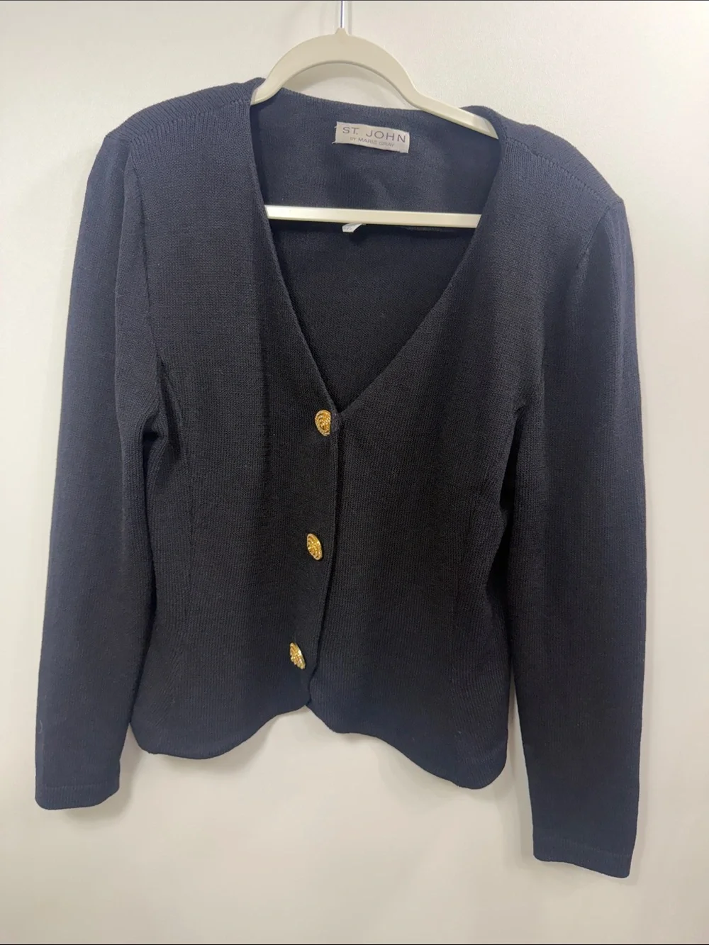 St.John Black Santana knit 3 button jacket size 14.